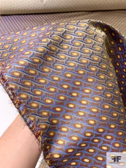 Wavy Oval Silk Necktie Jacquard Brocade - Hazy Maroon / Blue / Yellow -Fabrics And Fabrics Store 15732 7