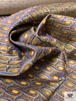 Wavy Oval Silk Necktie Jacquard Brocade - Hazy Maroon / Blue / Yellow -Fabrics And Fabrics Store 15732 8