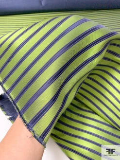 Horizontal Striped Silk Necktie Jacquard Brocade - Lime Green / Navy