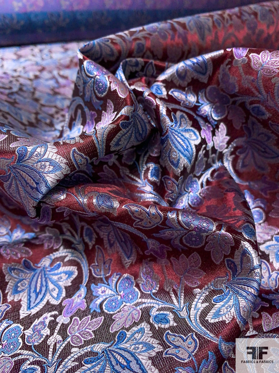 Floral Vines Silk Necktie Jacquard Brocade - Burgundy / Carolina Blues / Light Purple 10 Floral Vines Silk Necktie Jacquard Brocade - Burgundy / Carolina Blues / Light Purple - Image 8