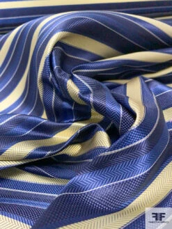 Horizontal Striped Silk Necktie Jacquard Brocade - Navy / Pastel Yellow -Fabrics And Fabrics Store 15743 3