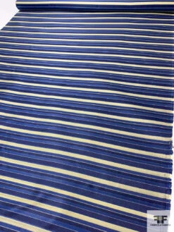 Horizontal Striped Silk Necktie Jacquard Brocade - Navy / Pastel Yellow -Fabrics And Fabrics Store 15743 7