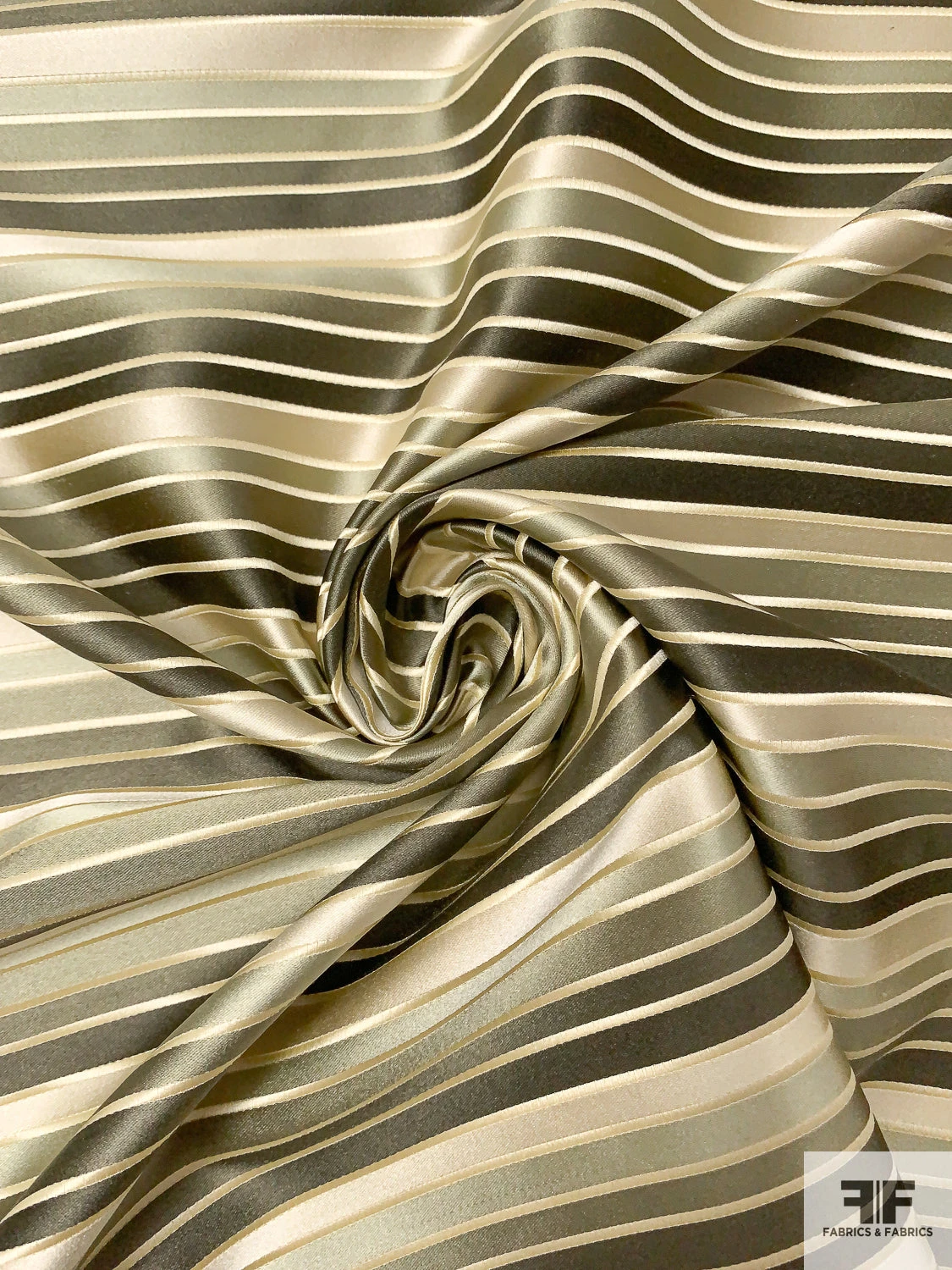 Horizontal Striped Silk Necktie Jacquard Brocade - Olive Greens / Beige / Light Gold 4 Horizontal Striped Silk Necktie Jacquard Brocade - Olive Greens / Beige / Light Gold - Image 2