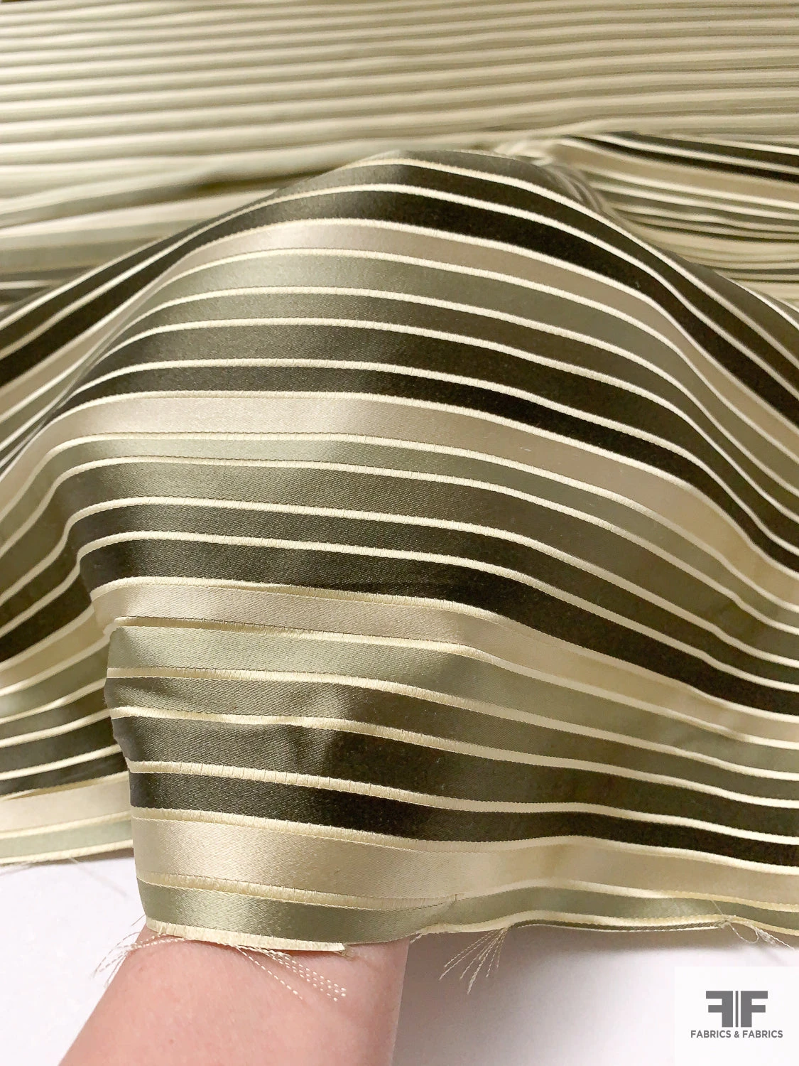 Horizontal Striped Silk Necktie Jacquard Brocade - Olive Greens / Beige / Light Gold 9 Horizontal Striped Silk Necktie Jacquard Brocade - Olive Greens / Beige / Light Gold - Image 7