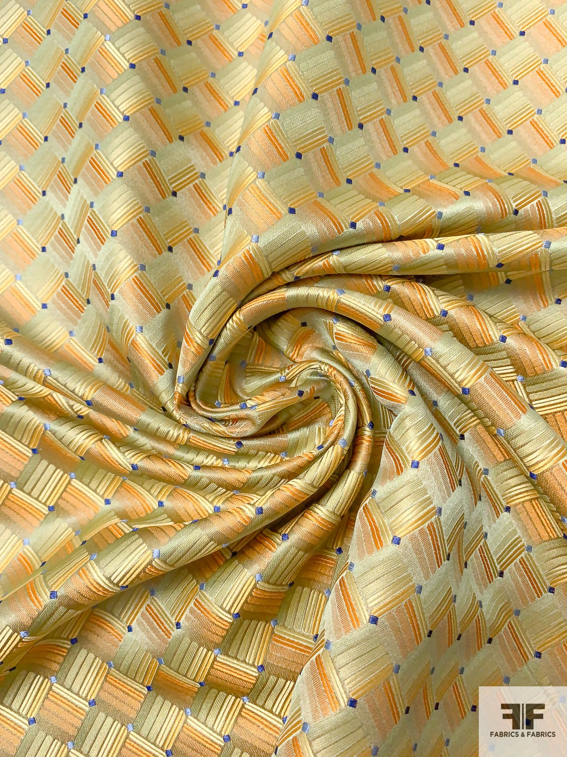 Geometric Basket Silk Necktie Jacquard Brocade - Orange / Yellow / Olive-Gold / Blue 3 Geometric Basket Silk Necktie Jacquard Brocade - Orange / Yellow / Olive-Gold / Blue
