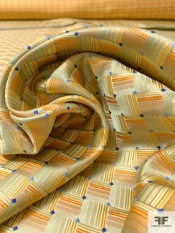 Geometric Basket Silk Necktie Jacquard Brocade - Orange / Yellow / Olive-Gold / Blue 12 Geometric Basket Silk Necktie Jacquard Brocade - Orange / Yellow / Olive-Gold / Blue -Fabrics And Fabrics Store 15749 3