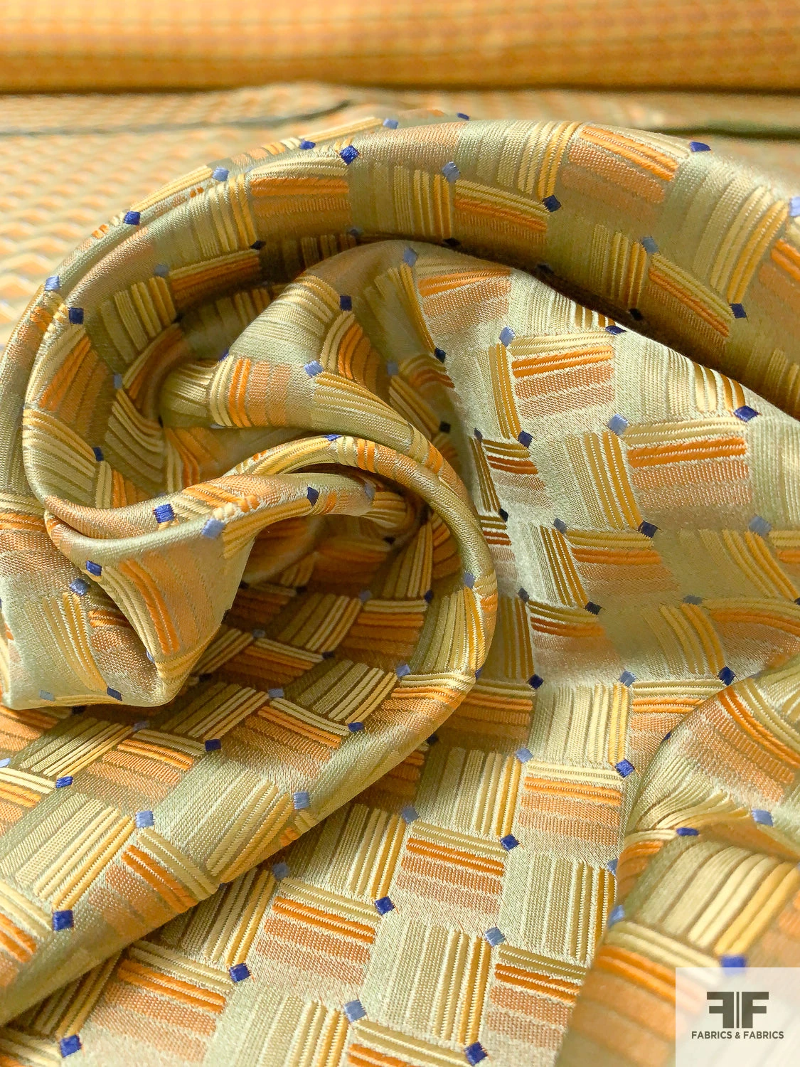 Geometric Basket Silk Necktie Jacquard Brocade - Orange / Yellow / Olive-Gold / Blue 5 Geometric Basket Silk Necktie Jacquard Brocade - Orange / Yellow / Olive-Gold / Blue - Image 3