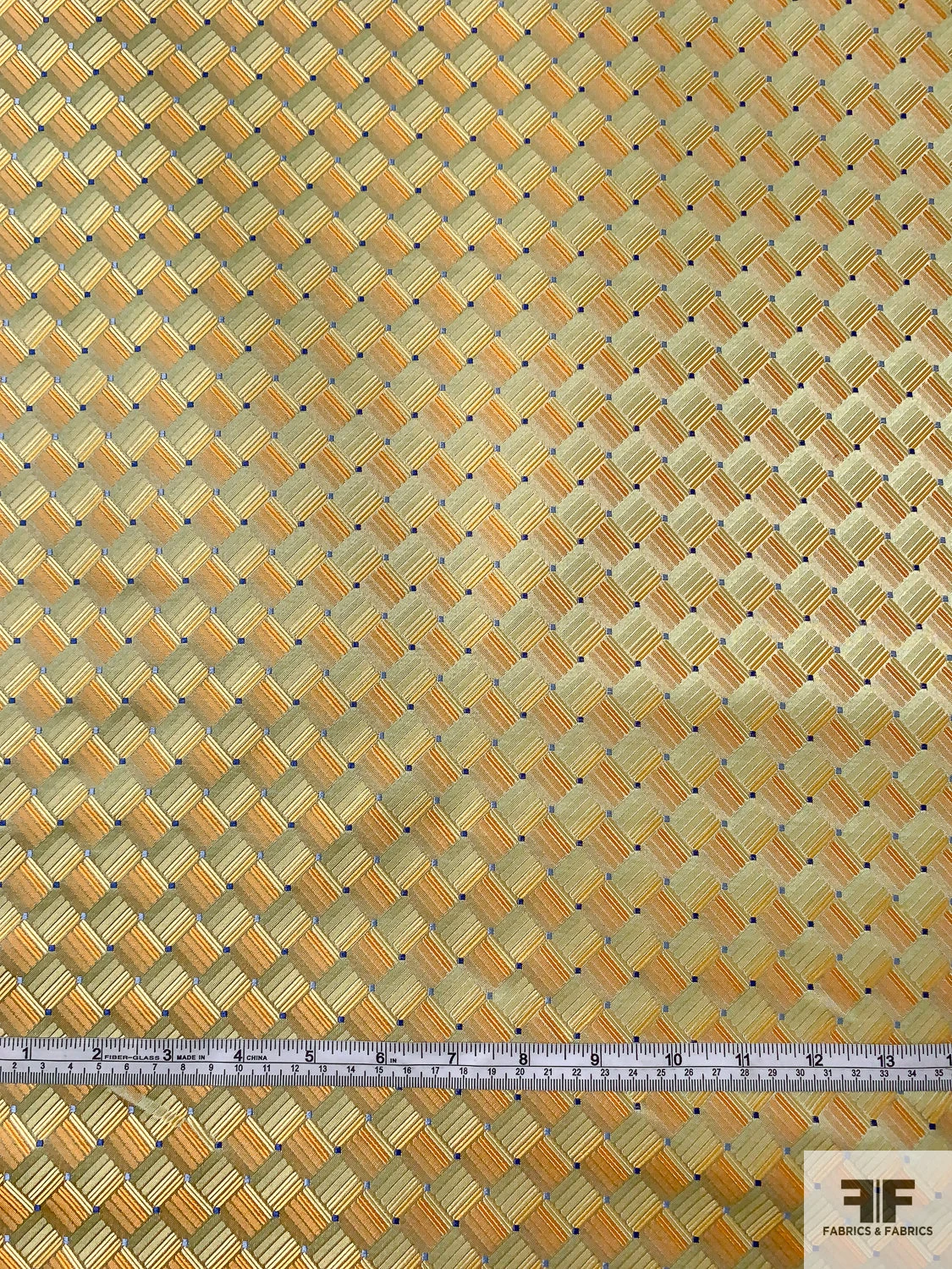 Geometric Basket Silk Necktie Jacquard Brocade - Orange / Yellow / Olive-Gold / Blue 7 Geometric Basket Silk Necktie Jacquard Brocade - Orange / Yellow / Olive-Gold / Blue - Image 5