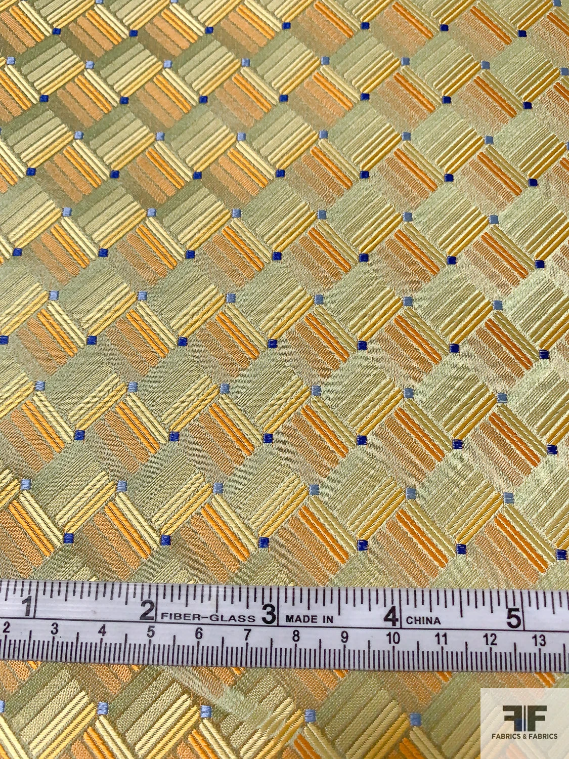 Geometric Basket Silk Necktie Jacquard Brocade - Orange / Yellow / Olive-Gold / Blue 8 Geometric Basket Silk Necktie Jacquard Brocade - Orange / Yellow / Olive-Gold / Blue - Image 6