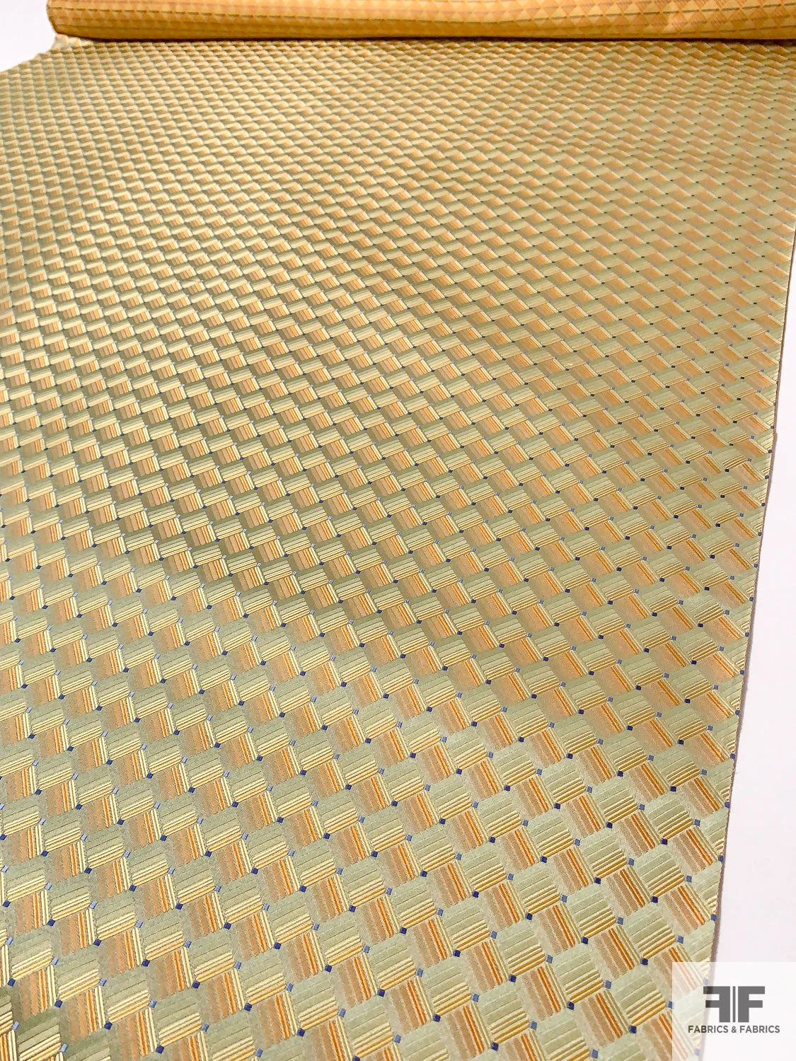 Geometric Basket Silk Necktie Jacquard Brocade - Orange / Yellow / Olive-Gold / Blue 9 Geometric Basket Silk Necktie Jacquard Brocade - Orange / Yellow / Olive-Gold / Blue - Image 7