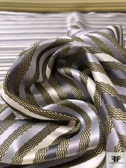 Horizontal Striped Silk Necktie Jacquard Brocade - Greys / Light Olive / Black 12 Horizontal Striped Silk Necktie Jacquard Brocade - Greys / Light Olive / Black -Fabrics And Fabrics Store 15751 3