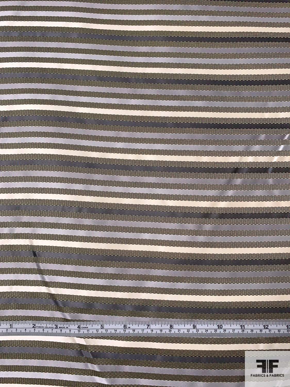 Horizontal Striped Silk Necktie Jacquard Brocade - Greys / Light Olive / Black 7 Horizontal Striped Silk Necktie Jacquard Brocade - Greys / Light Olive / Black - Image 5