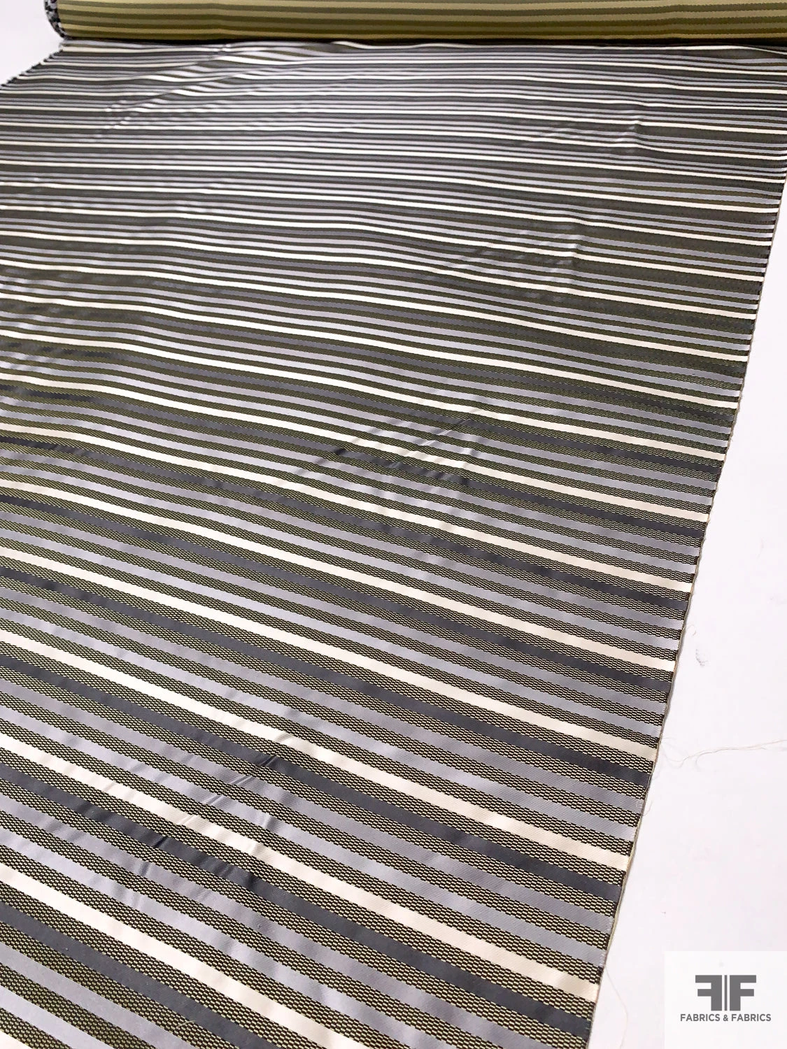 Horizontal Striped Silk Necktie Jacquard Brocade - Greys / Light Olive / Black 9 Horizontal Striped Silk Necktie Jacquard Brocade - Greys / Light Olive / Black - Image 7