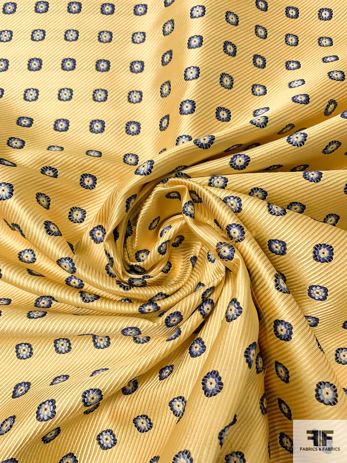 Small Floral Grid Silk Necktie Jacquard Brocade - Yellow / Navy / Blue 3 Small Floral Grid Silk Necktie Jacquard Brocade - Yellow / Navy / Blue