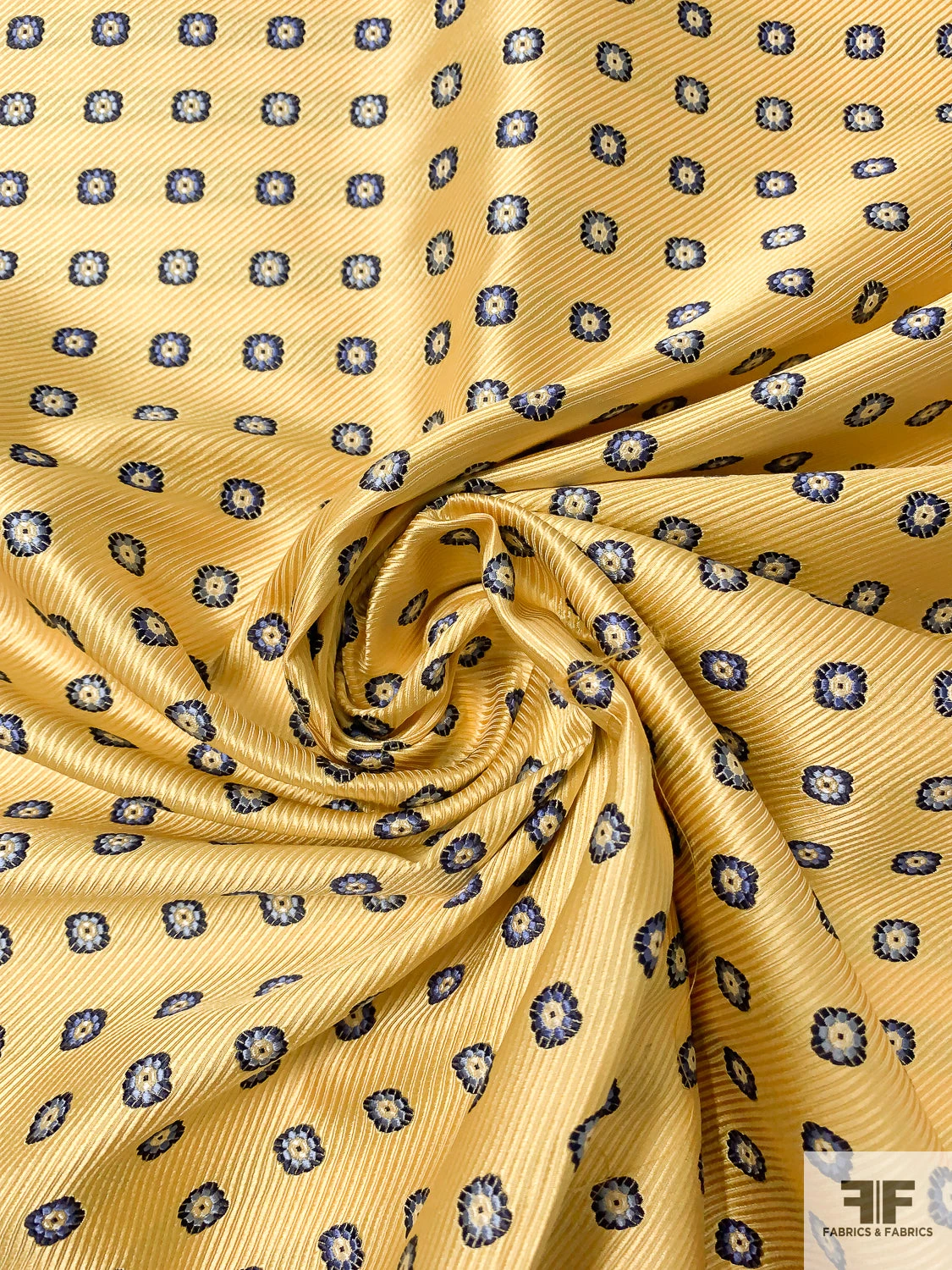 Small Floral Grid Silk Necktie Jacquard Brocade - Yellow / Navy / Blue 4 Small Floral Grid Silk Necktie Jacquard Brocade - Yellow / Navy / Blue - Image 2