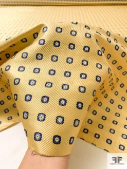 Small Floral Grid Silk Necktie Jacquard Brocade - Yellow / Navy / Blue 17 Small Floral Grid Silk Necktie Jacquard Brocade - Yellow / Navy / Blue -Fabrics And Fabrics Store 15754 8