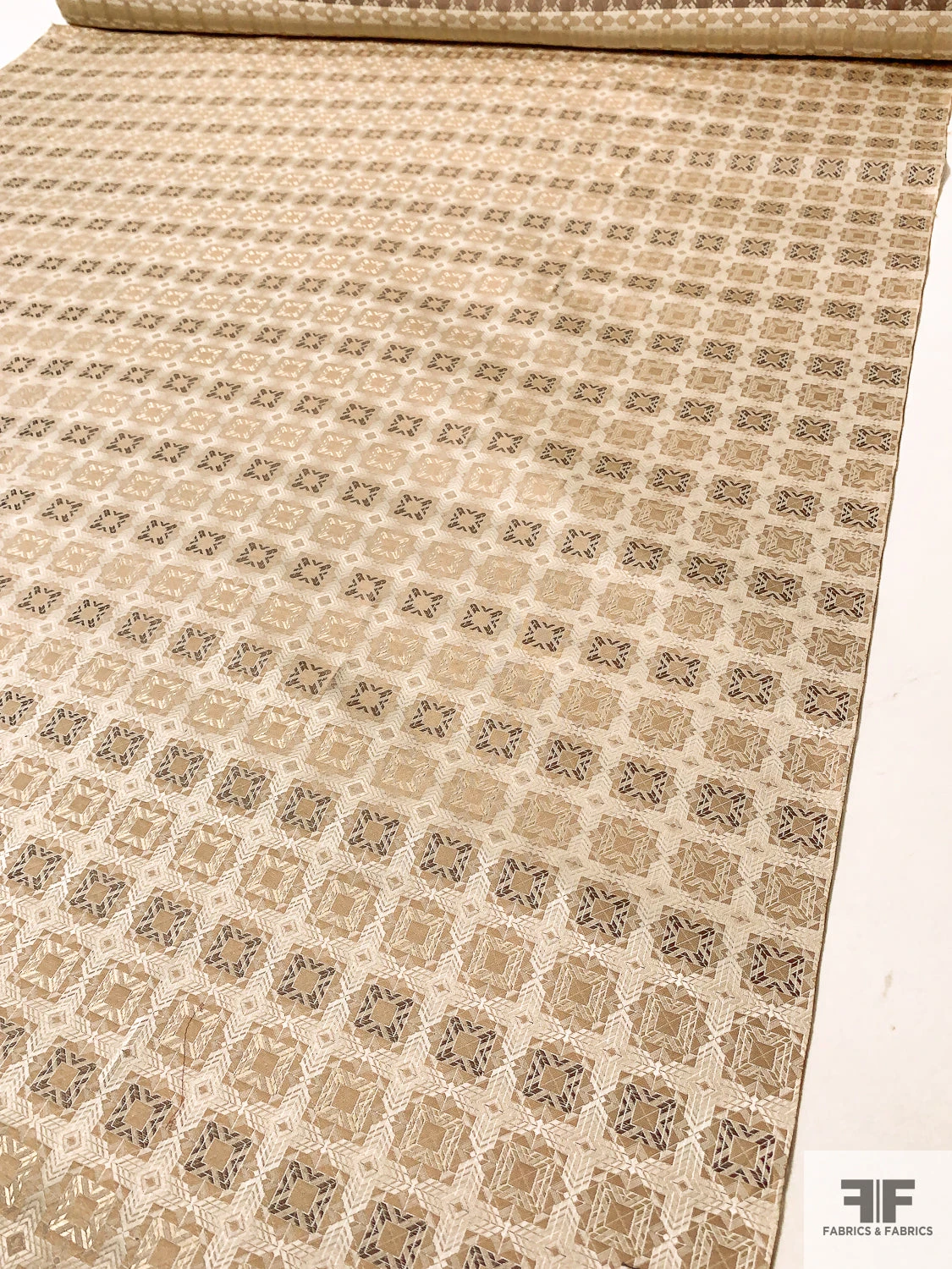 Geometric Mosaic Silk Necktie Jacquard Brocade - Tan / Beige / Light Gold / Brown 9 Geometric Mosaic Silk Necktie Jacquard Brocade - Tan / Beige / Light Gold / Brown - Image 7