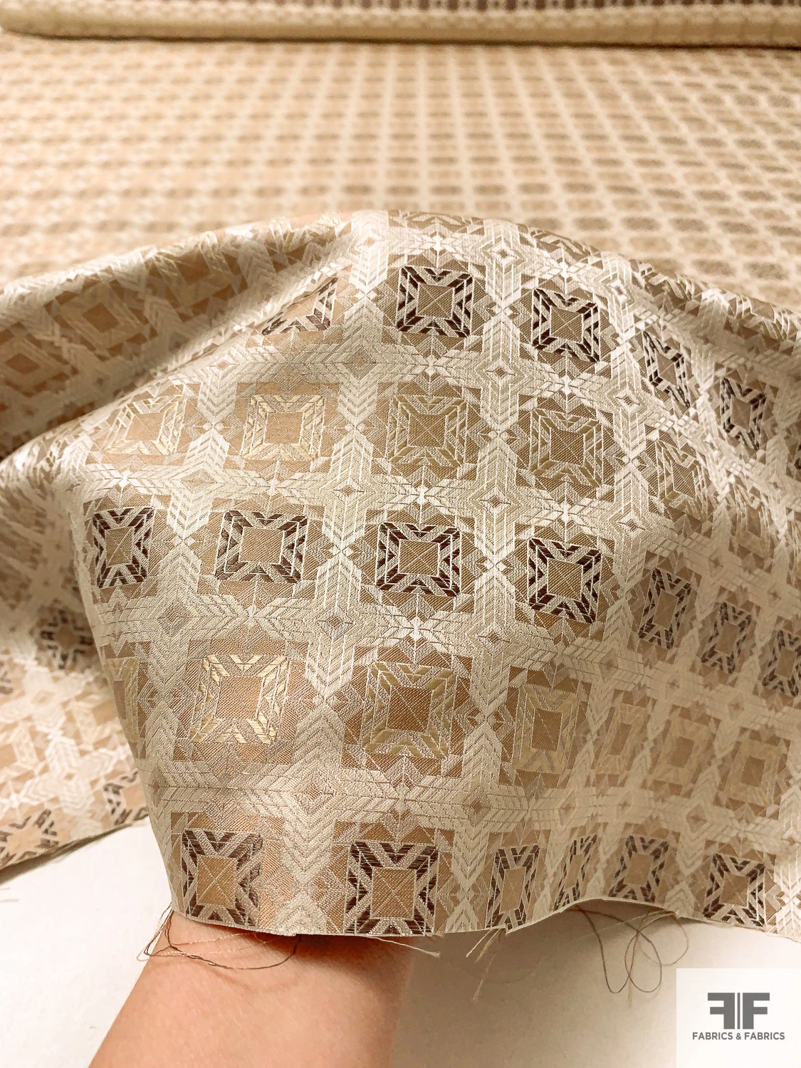 Geometric Mosaic Silk Necktie Jacquard Brocade - Tan / Beige / Light Gold / Brown 10 Geometric Mosaic Silk Necktie Jacquard Brocade - Tan / Beige / Light Gold / Brown - Image 8