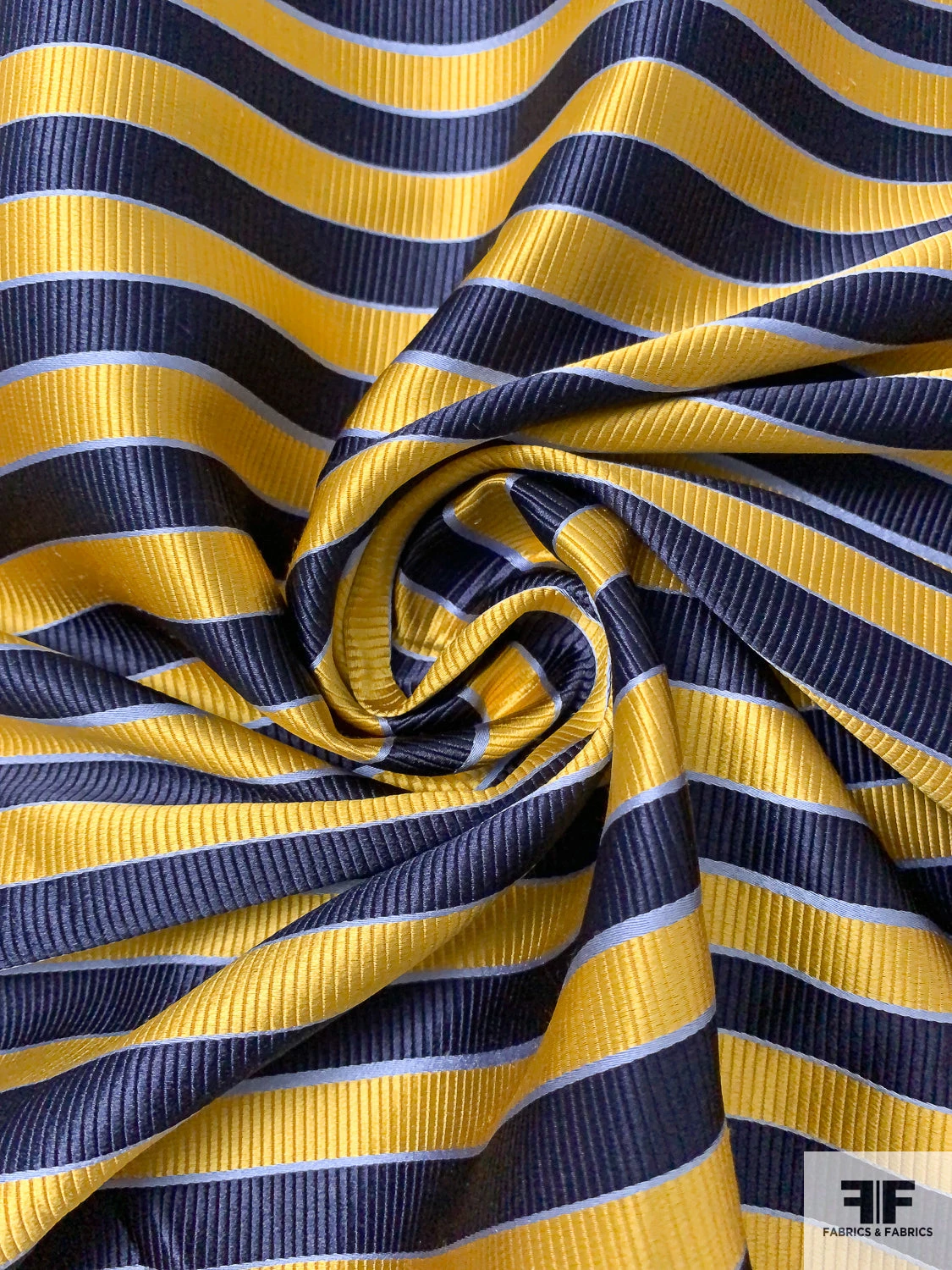 Horizontal Striped Silk Necktie Jacquard Brocade - Yellow-Gold / Navy / Blue 3 Horizontal Striped Silk Necktie Jacquard Brocade - Yellow-Gold / Navy / Blue