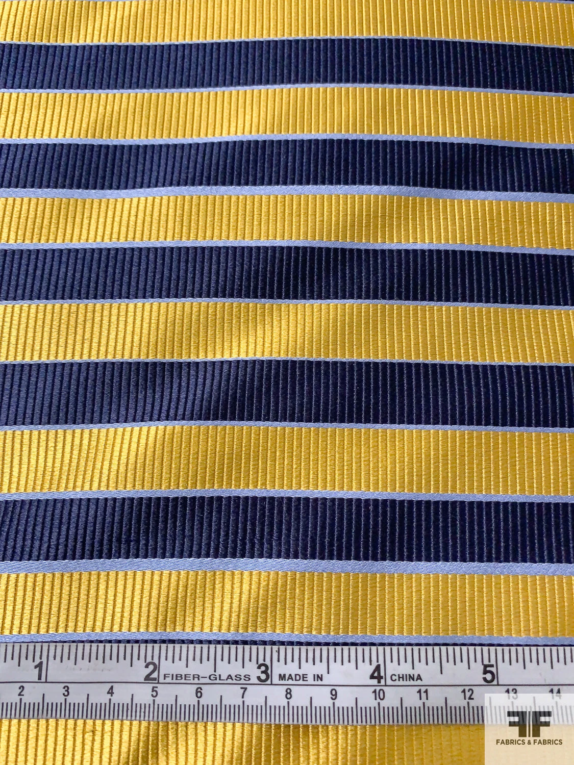 Horizontal Striped Silk Necktie Jacquard Brocade - Yellow-Gold / Navy / Blue 8 Horizontal Striped Silk Necktie Jacquard Brocade - Yellow-Gold / Navy / Blue - Image 6