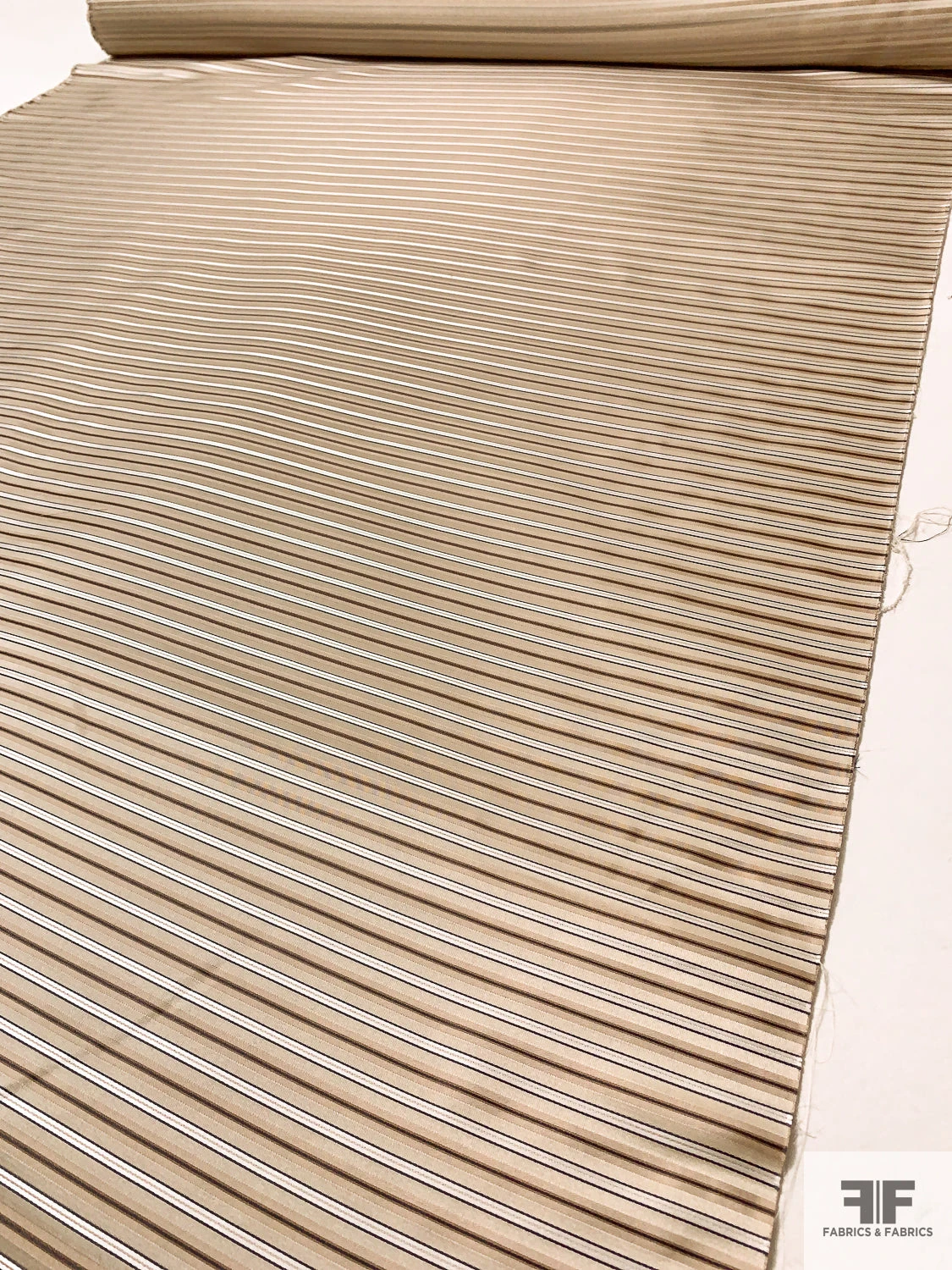 Horizontal Striped Silk Necktie Jacquard Brocade - Beige / Tan / White / Navy 9 Horizontal Striped Silk Necktie Jacquard Brocade - Beige / Tan / White / Navy - Image 7