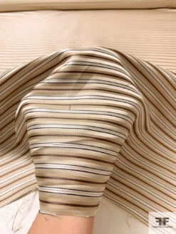 Horizontal Striped Silk Necktie Jacquard Brocade - Beige / Tan / White / Navy 17 Horizontal Striped Silk Necktie Jacquard Brocade - Beige / Tan / White / Navy -Fabrics And Fabrics Store 15763 8