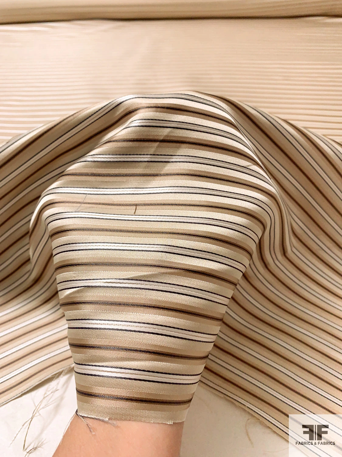 Horizontal Striped Silk Necktie Jacquard Brocade - Beige / Tan / White / Navy 10 Horizontal Striped Silk Necktie Jacquard Brocade - Beige / Tan / White / Navy - Image 8