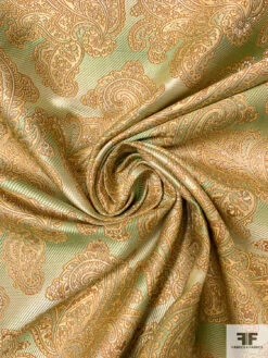 Paisley Silk Necktie Jacquard Brocade - Green / Light Brown / Muted Gold