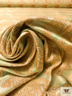 Paisley Silk Necktie Jacquard Brocade - Green / Light Brown / Muted Gold -Fabrics And Fabrics Store 15764 3