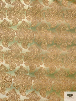 Paisley Silk Necktie Jacquard Brocade - Green / Light Brown / Muted Gold -Fabrics And Fabrics Store 15764 4
