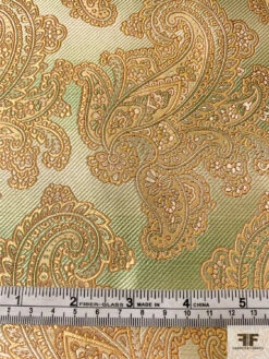 Paisley Silk Necktie Jacquard Brocade - Green / Light Brown / Muted Gold -Fabrics And Fabrics Store 15764 6