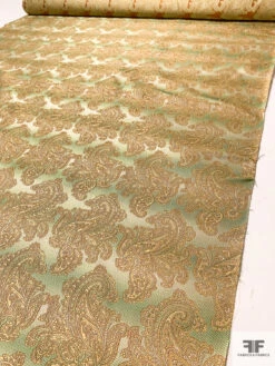Paisley Silk Necktie Jacquard Brocade - Green / Light Brown / Muted Gold -Fabrics And Fabrics Store 15764 7