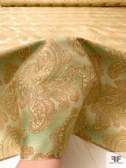 Paisley Silk Necktie Jacquard Brocade - Green / Light Brown / Muted Gold -Fabrics And Fabrics Store 15764 8