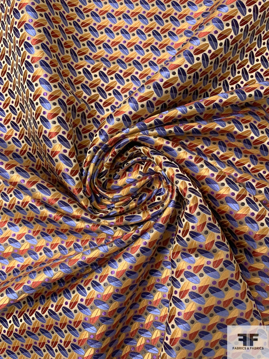 Leaf Geometric Silk Necktie Jacquard Brocade - Yellow-Gold / Brick / Navy / Blue / Purple 4 Leaf Geometric Silk Necktie Jacquard Brocade - Yellow-Gold / Brick / Navy / Blue / Purple - Image 2
