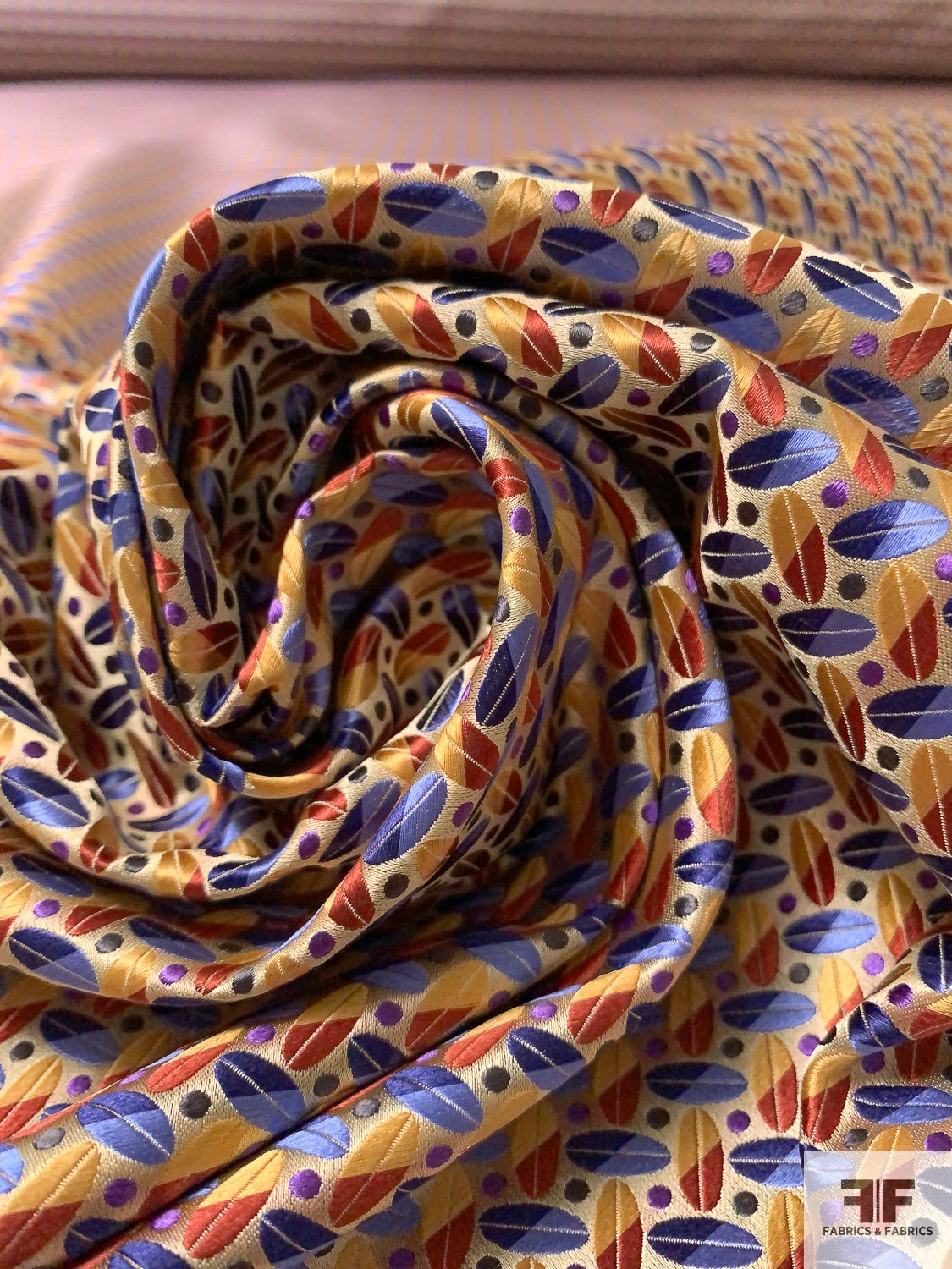 Leaf Geometric Silk Necktie Jacquard Brocade - Yellow-Gold / Brick / Navy / Blue / Purple 5 Leaf Geometric Silk Necktie Jacquard Brocade - Yellow-Gold / Brick / Navy / Blue / Purple - Image 3