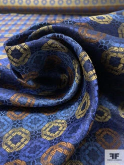 Linked Floral Silk Necktie Jacquard Brocade - Blue / Copper / Antique Yellow 12 Linked Floral Silk Necktie Jacquard Brocade - Blue / Copper / Antique Yellow -Fabrics And Fabrics Store 15767 3