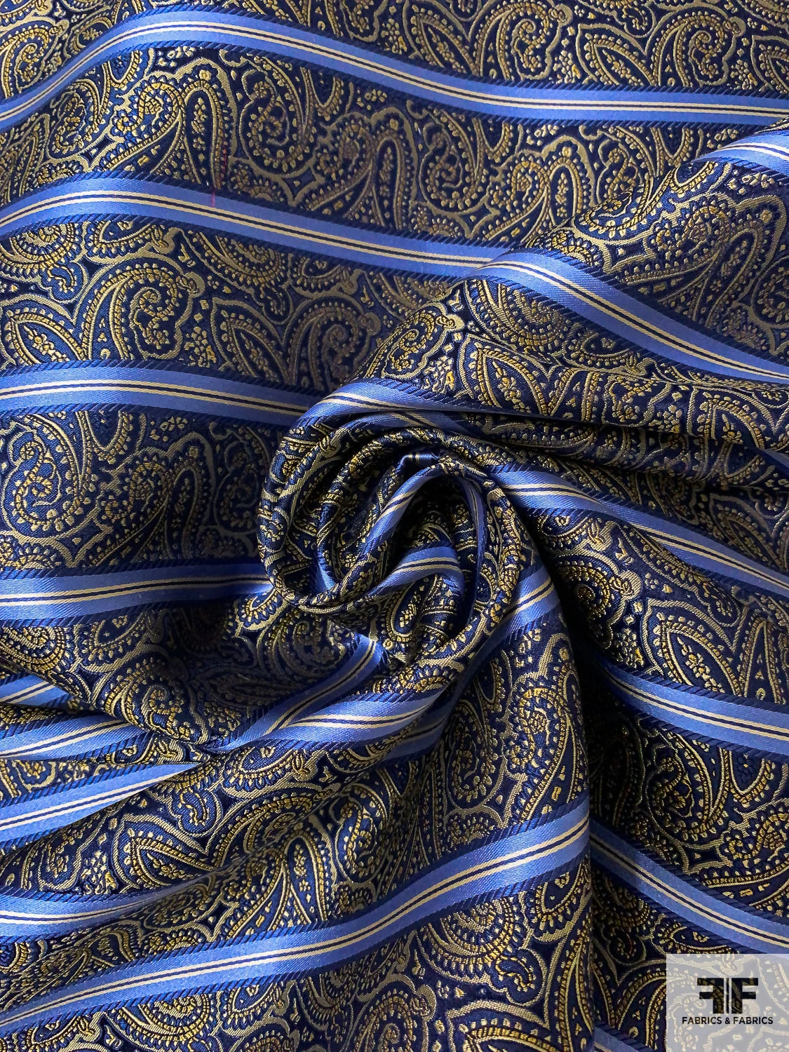 Paisley Striped Silk Necktie Jacquard Brocade - Navy / Blue / Yellow / Tan 3 Paisley Striped Silk Necktie Jacquard Brocade - Navy / Blue / Yellow / Tan