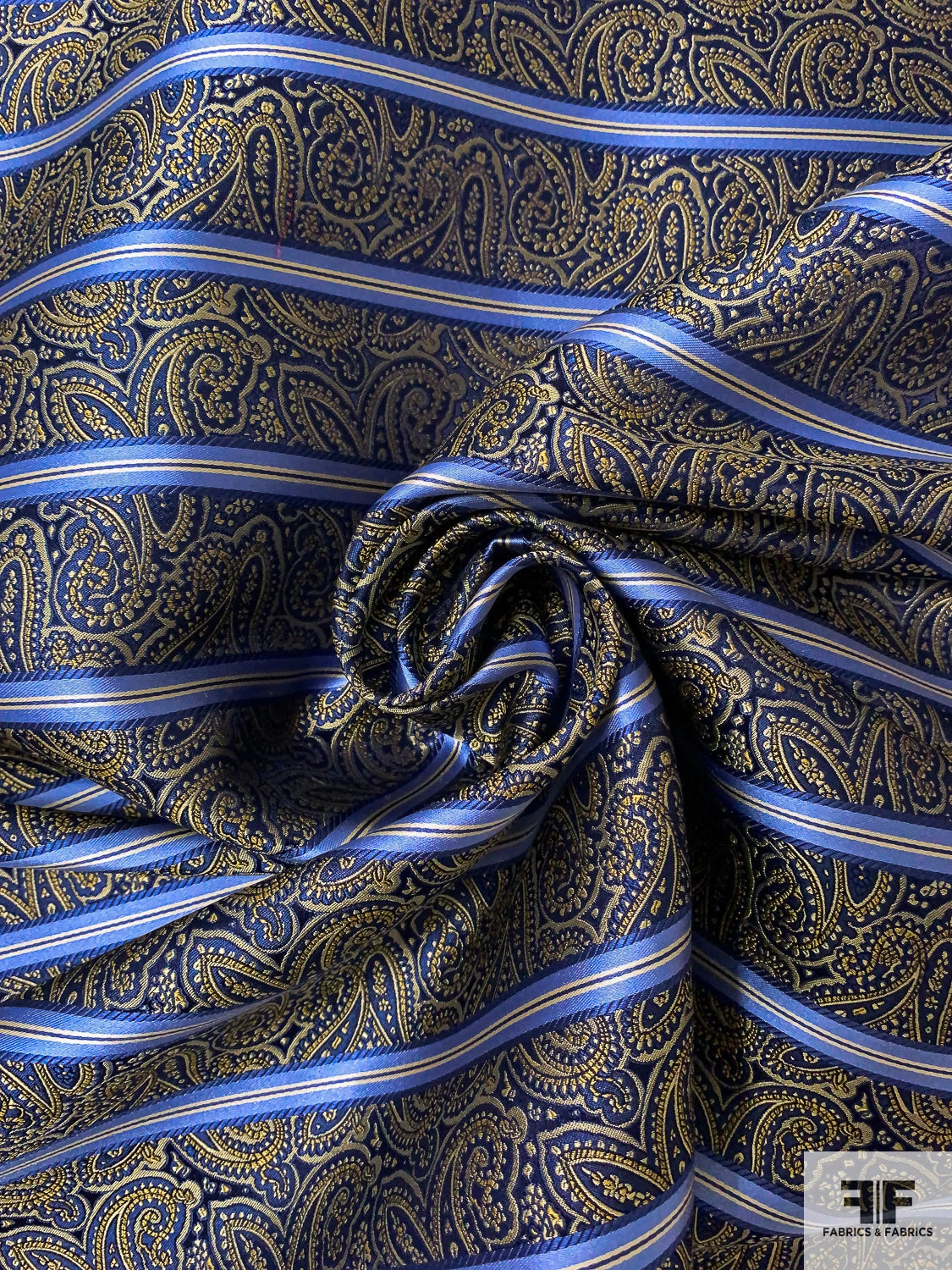 Paisley Striped Silk Necktie Jacquard Brocade - Navy / Blue / Yellow / Tan 4 Paisley Striped Silk Necktie Jacquard Brocade - Navy / Blue / Yellow / Tan - Image 2