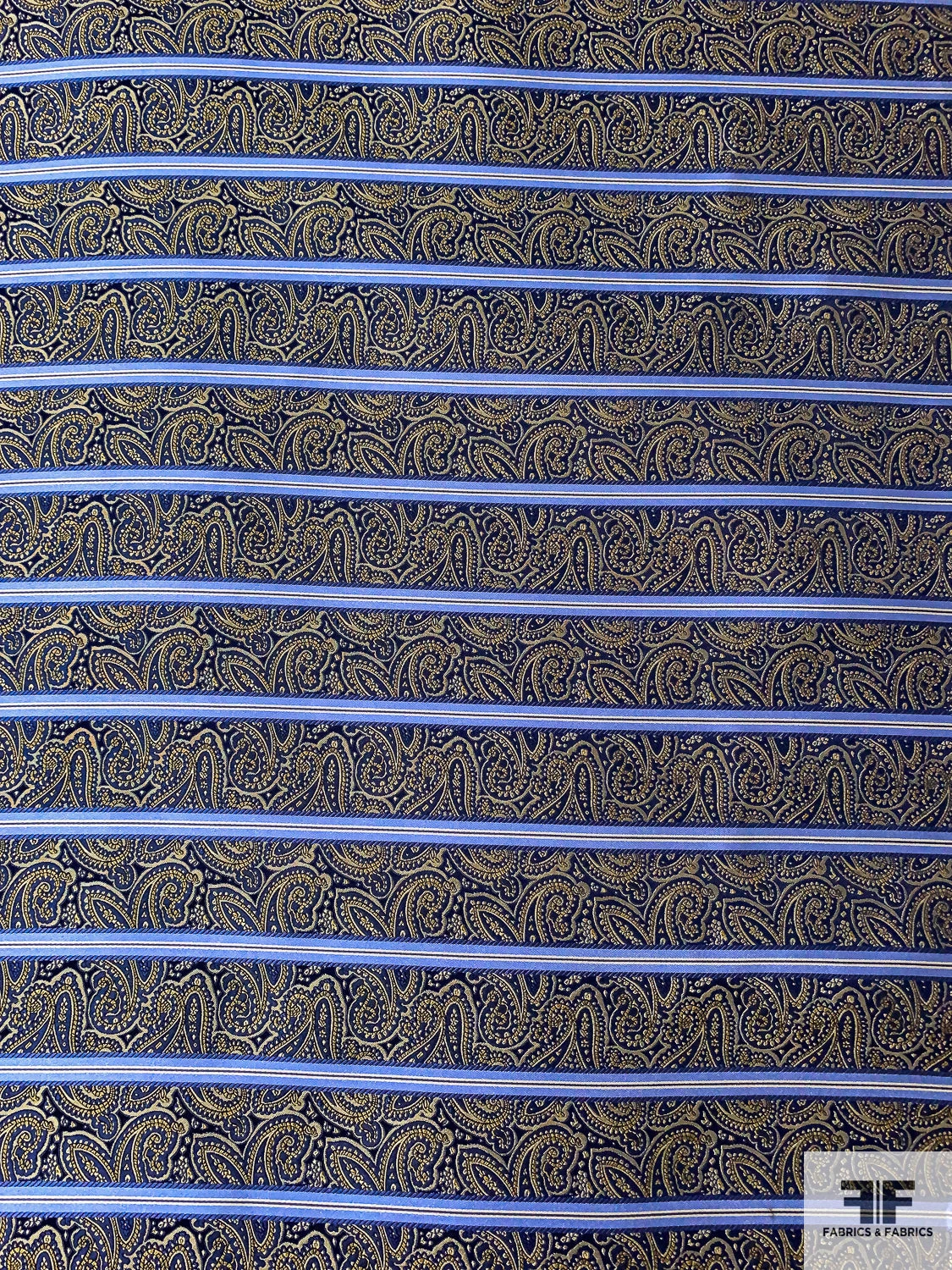 Paisley Striped Silk Necktie Jacquard Brocade - Navy / Blue / Yellow / Tan 5 Paisley Striped Silk Necktie Jacquard Brocade - Navy / Blue / Yellow / Tan - Image 3
