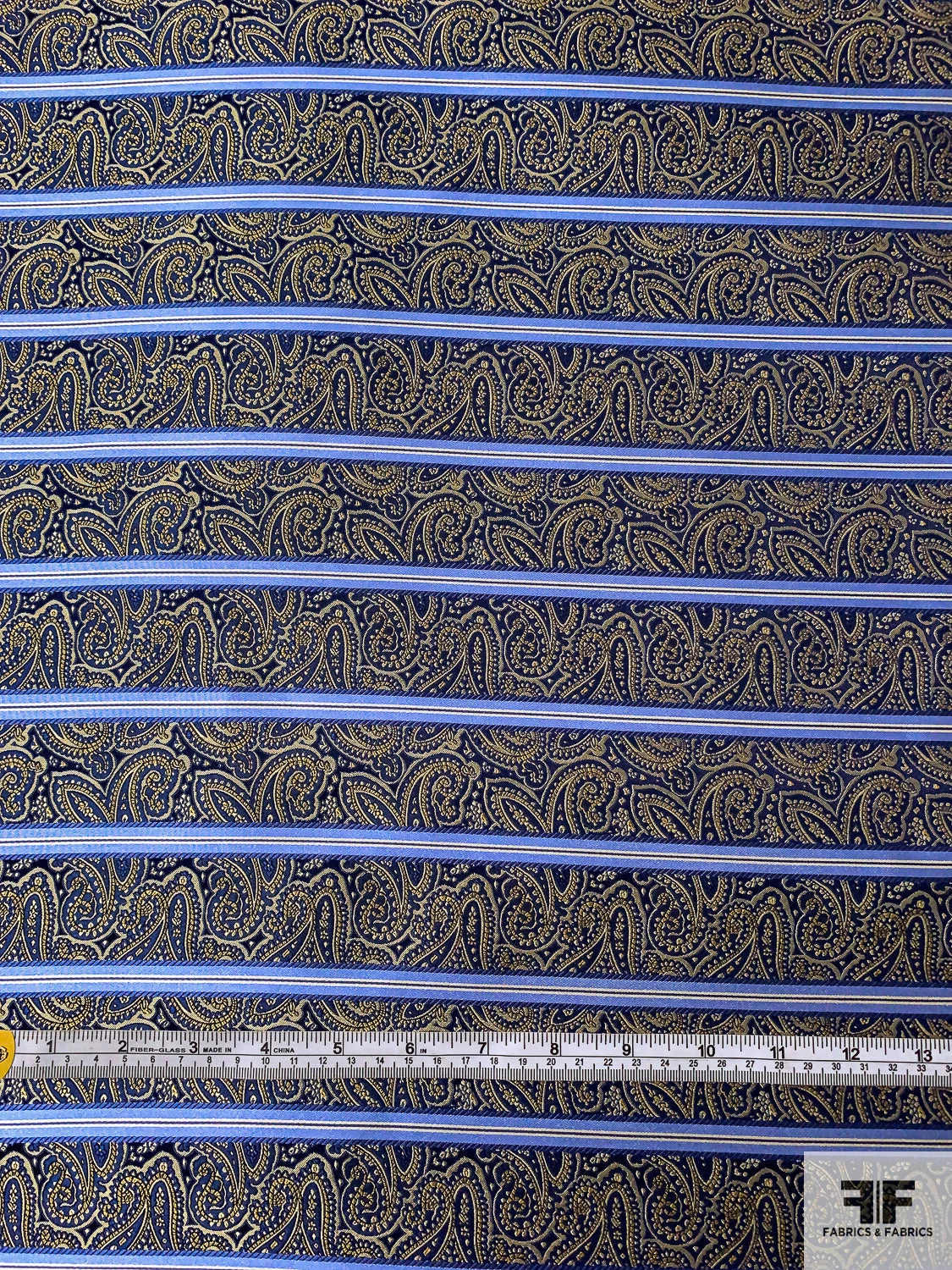 Paisley Striped Silk Necktie Jacquard Brocade - Navy / Blue / Yellow / Tan 6 Paisley Striped Silk Necktie Jacquard Brocade - Navy / Blue / Yellow / Tan - Image 4