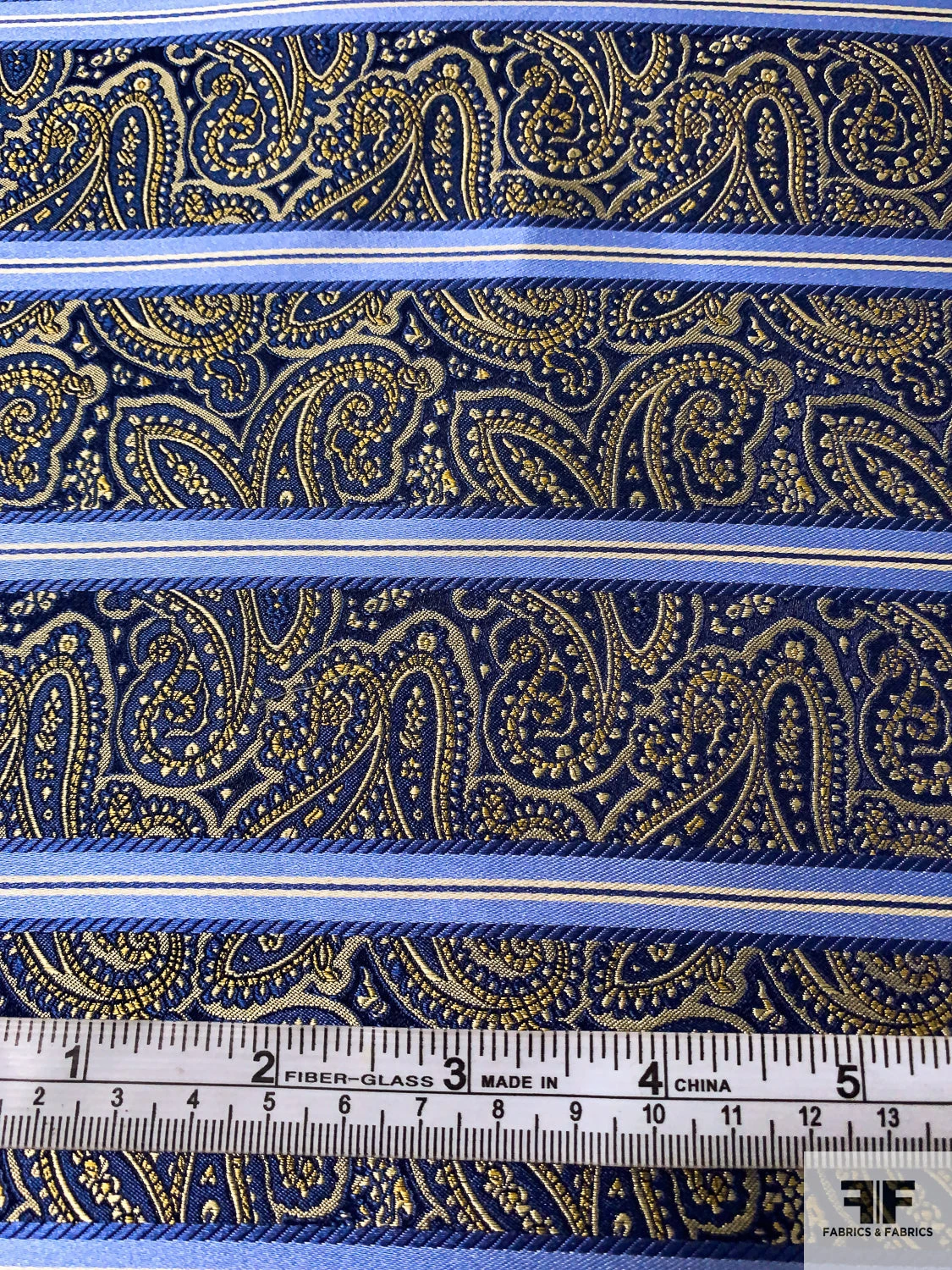 Paisley Striped Silk Necktie Jacquard Brocade - Navy / Blue / Yellow / Tan 7 Paisley Striped Silk Necktie Jacquard Brocade - Navy / Blue / Yellow / Tan - Image 5