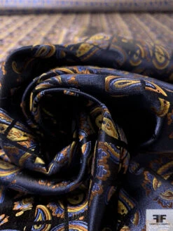 Paisley Grid Silk Necktie Jacquard Brocade - Navy / Ochre / Yellow / Blue -Fabrics And Fabrics Store 15773 3