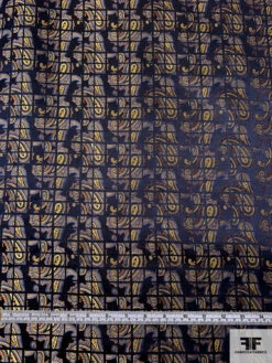 Paisley Grid Silk Necktie Jacquard Brocade - Navy / Ochre / Yellow / Blue -Fabrics And Fabrics Store 15773 5