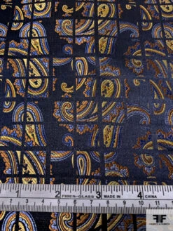 Paisley Grid Silk Necktie Jacquard Brocade - Navy / Ochre / Yellow / Blue -Fabrics And Fabrics Store 15773 6