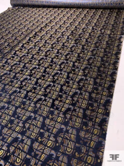 Paisley Grid Silk Necktie Jacquard Brocade - Navy / Ochre / Yellow / Blue -Fabrics And Fabrics Store 15773 7
