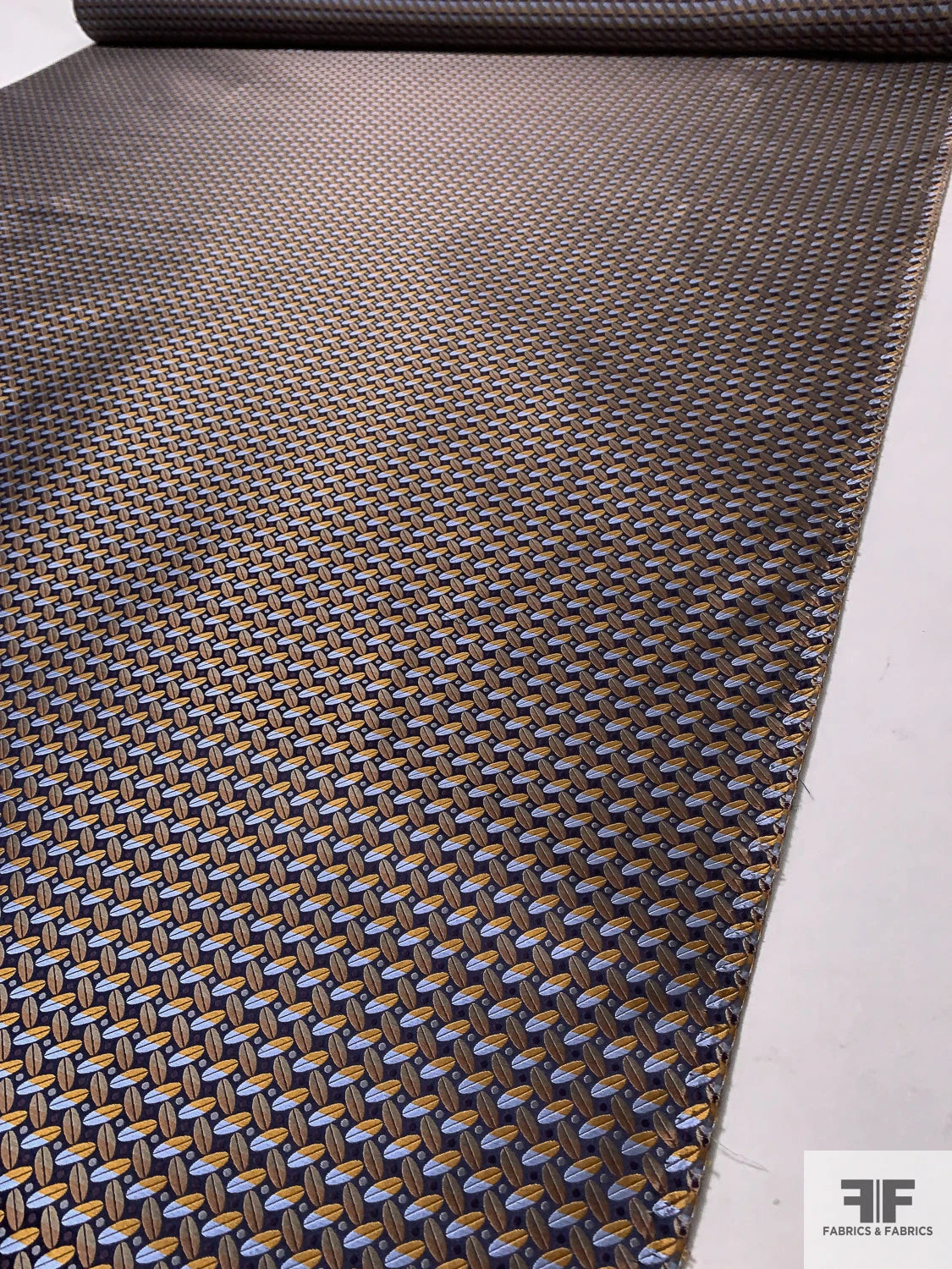 Leaf Geometric Silk Necktie Jacquard Brocade - Turmeric / Navy / Blue / Purple 9 Leaf Geometric Silk Necktie Jacquard Brocade - Turmeric / Navy / Blue / Purple - Image 7