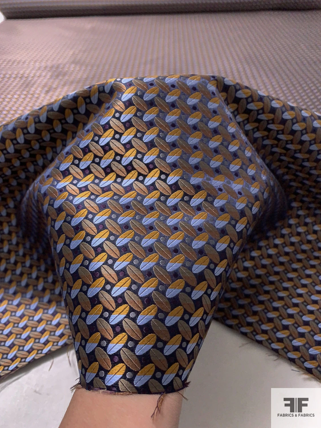 Leaf Geometric Silk Necktie Jacquard Brocade - Turmeric / Navy / Blue / Purple 10 Leaf Geometric Silk Necktie Jacquard Brocade - Turmeric / Navy / Blue / Purple - Image 8