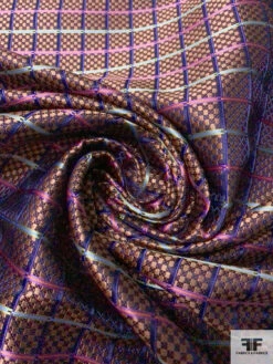 Micro-Checkered Windowpane Silk Necktie Jacquard Brocade - Copper / Navy / Purple / Green 12 Micro-Checkered Windowpane Silk Necktie Jacquard Brocade - Copper / Navy / Purple / Green -Fabrics And Fabrics Store 15792 2