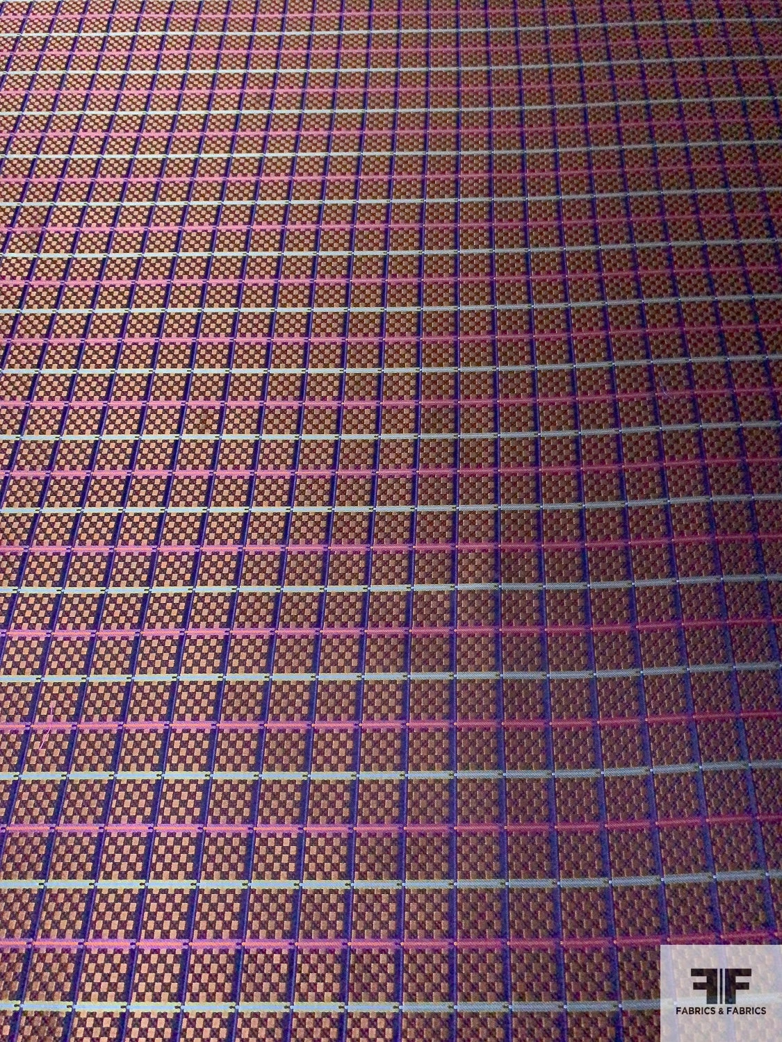Micro-Checkered Windowpane Silk Necktie Jacquard Brocade - Copper / Navy / Purple / Green 6 Micro-Checkered Windowpane Silk Necktie Jacquard Brocade - Copper / Navy / Purple / Green - Image 4