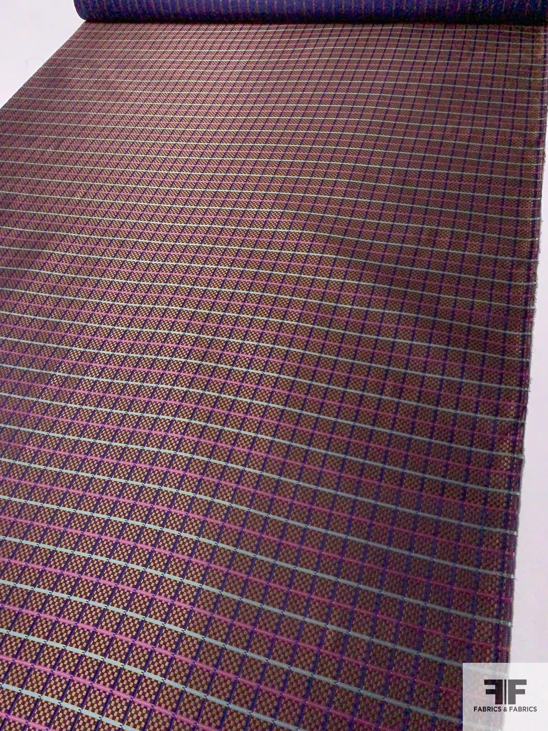 Micro-Checkered Windowpane Silk Necktie Jacquard Brocade - Copper / Navy / Purple / Green 8 Micro-Checkered Windowpane Silk Necktie Jacquard Brocade - Copper / Navy / Purple / Green - Image 6
